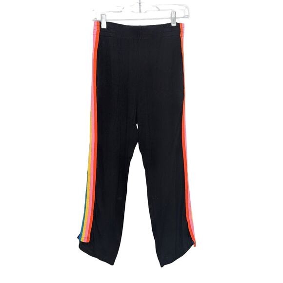 LNA Black Casual Cropped Lounge Pants Rainbow Side Leg Trim Elastic Waist Size S - Picture 1 of 7